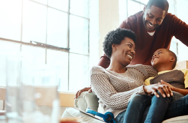 Family smiling at each other